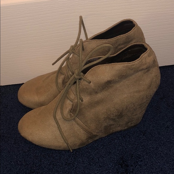 Taupe Wedge Lace Up Booties - Picture 2 of 4